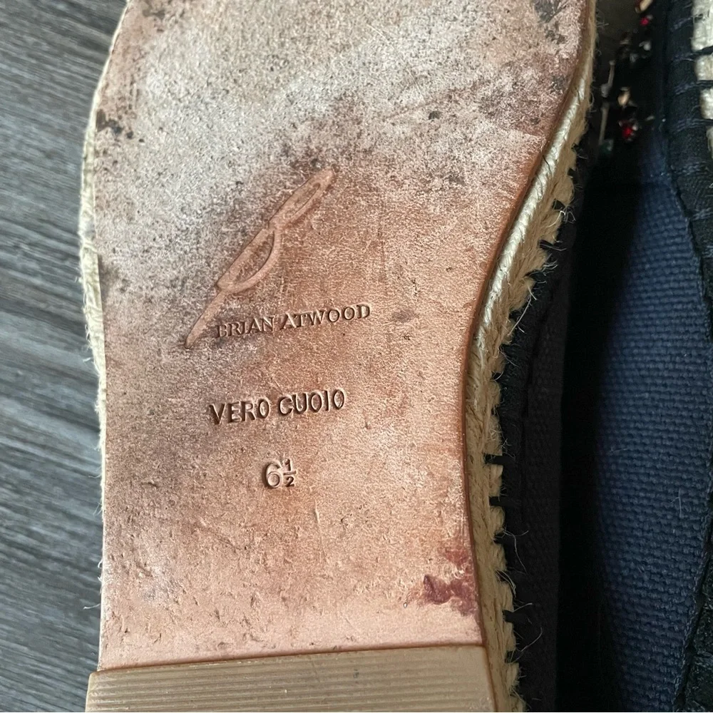 Brian Atwood Hardesty Navy Blue Jeweled Espadrilles Flats Shoes 6.5